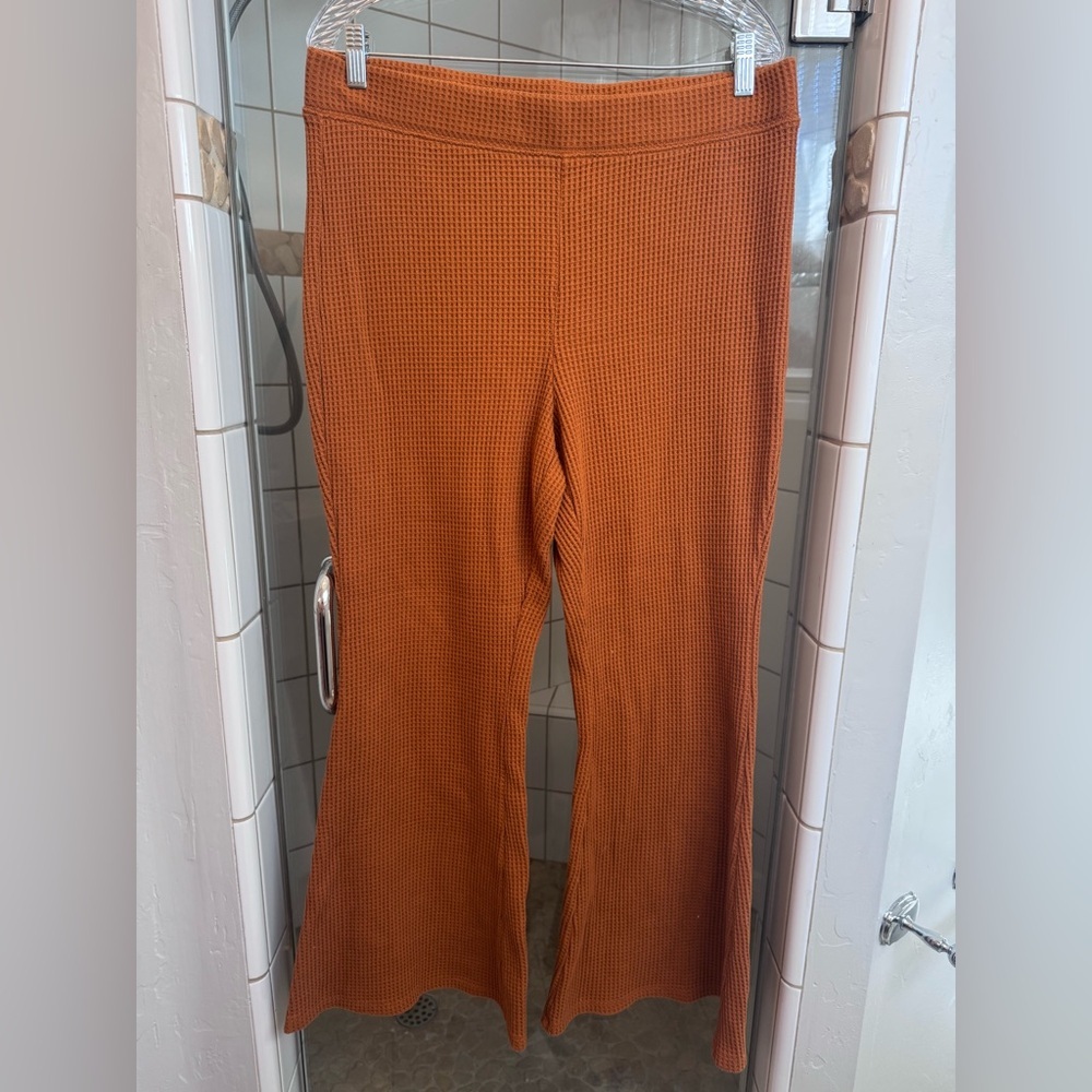 Aerie waffle knit flare pants size xl short petite rust orange
